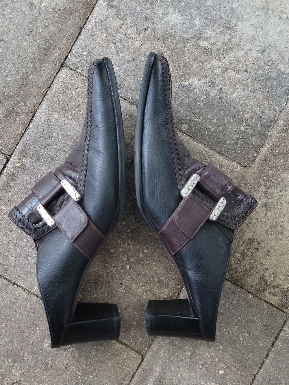 Vintage 90's Brighton Triad Mules Clogs Sz 9 Buckle Accent Brown & Black Leather - Picture 7 of 13